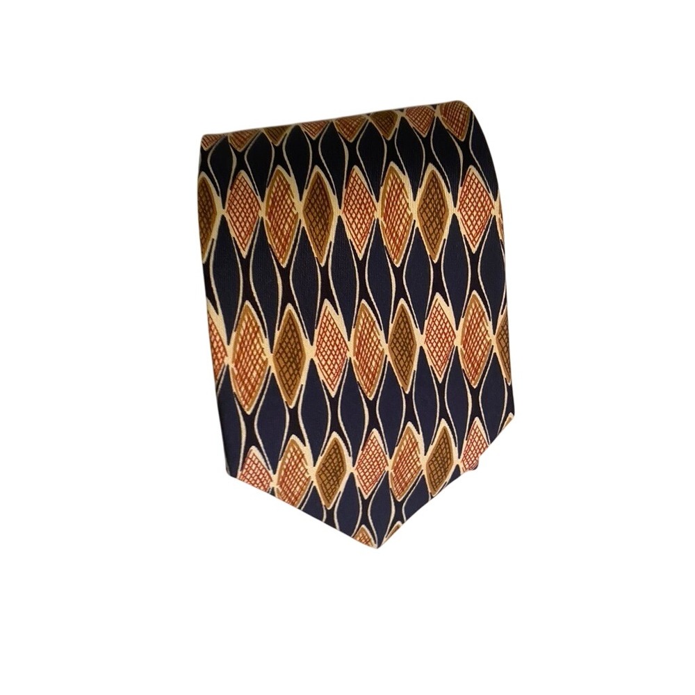 Joseph Abboud Mens Silk Tie Navy Blue Gold Geometric Diamond Made in Italy